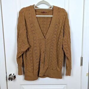 STAUD | Tan Eyelet Knit Button Front Cardigan Sweater Size Medium